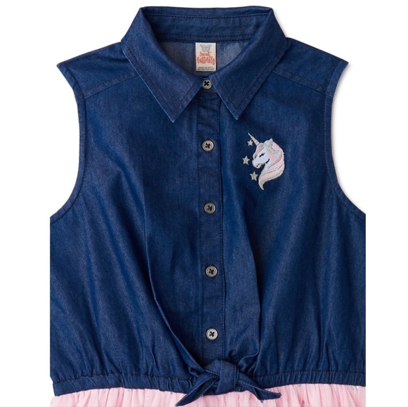 NWOT | Girls Unicorn Denim & Tulle Dress | 6X | Back to School 🎒 - Picture 2 of 10